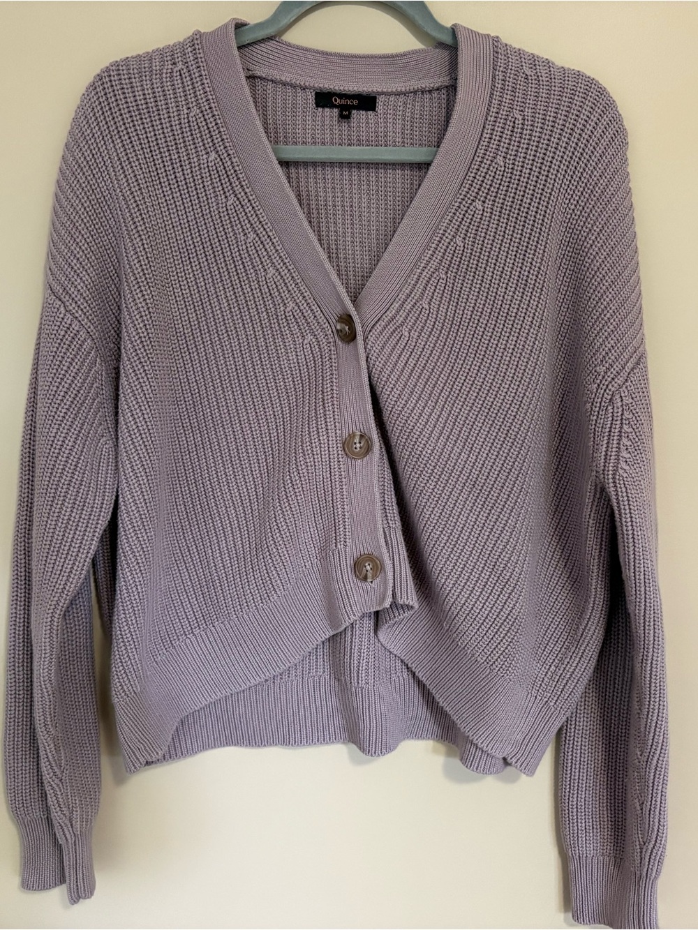 Quince 100% Organic Cotton Fisherman Boxy Cropped Cardigan - Dusty Lavender